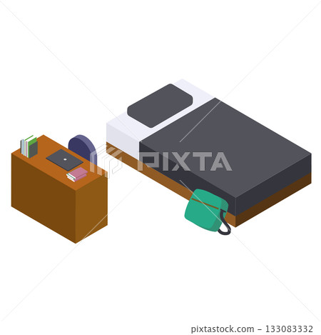 Isometric material of a high school boy's room (desk and single bed) Isometric material of a high school boy's room (desk and single bed) 133083332