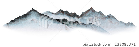 Watercolor illustration of panoramic view of the blue mountains, party design and winter wedding Watercolor illustration of panoramic view of the blue mountains, party design and winter wedding 133083371