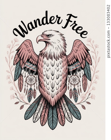 Eagle With Intricate Feathers and Dreamcatchers in a Bohemian Style Sketch 133083402
