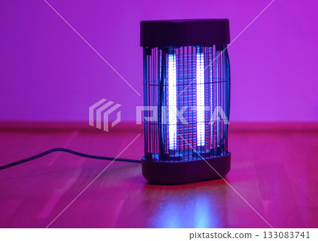 Electric insect killer lamp glowing in purple light Electric insect killer lamp glowing in purple light 133083741
