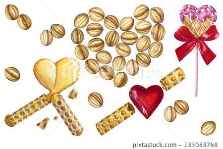 Watercolor set of elements for Valentine's Day cute hand drawn clip art. Watercolor set of elements for Valentine's Day cute hand drawn clip art. 133083768