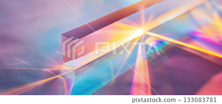 Colorful light spectrum through glass prism on surface 133083781