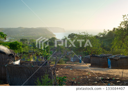 Angola village  huts  straw house 133084407