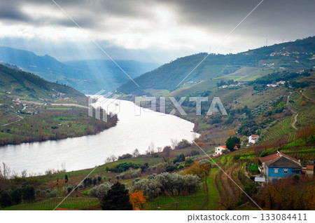 Douro river valley  cloudy. Portugal 133084411