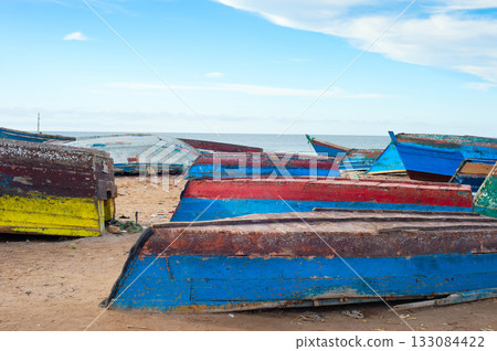 fishing boats  beach  many Angola 133084422