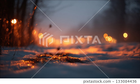 Icy snow with golden bokeh lights 133084436