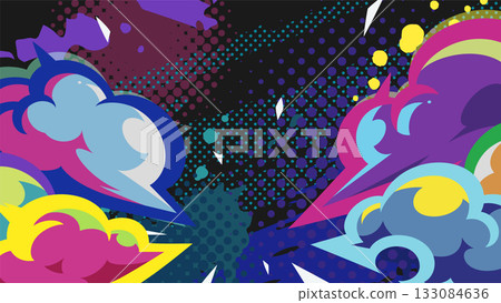 Graffiti-style colorful and pop landing smoke illustration material_16:9 Graffiti-style colorful and pop landing smoke illustration material_16:9 133084636
