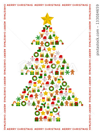 聖誕節圖示圖案 聖誕樹插圖 紅色字母邊框 133084659