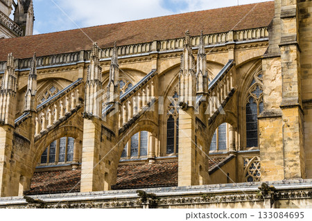 Exterior view of the Cathedral of Bayonne, showcasing its architectural details. Exterior view of the Cathedral of Bayonne, showcasing its architectural details. 133084695