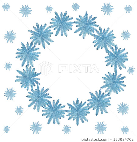 Watercolor illustration of cute snowflakes arranged in a circular frame. Winter holiday design, Christmas decoration, snowflake wreath. Watercolor illustration of cute snowflakes arranged in a circular frame. Winter holiday design, Christmas decoration, snowflake wreath. 133084702