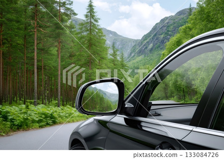 Car traveling through scenic mountain forest road trip Car traveling through scenic mountain forest road trip 133084726