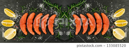 Natural Atlantic Norwegian Salmon Fillet Texture or Pattern 133085520