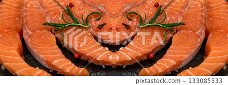 Natural Atlantic Norwegian Salmon Fillet Texture or Pattern 133085533