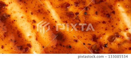 Nuoc Cham Orange Sauce Texture Background, Red Asian Jelly Dip Smear Pattern, Hot Pepper 133085534