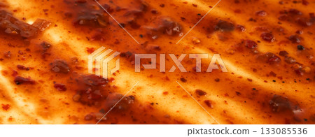 Nuoc Cham Orange Sauce Texture Background, Red Asian Jelly Dip Smear Pattern, Hot Pepper 133085536