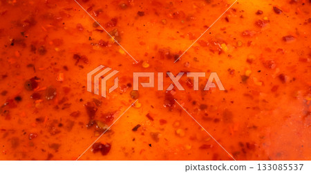 Nuoc Cham Orange Sauce Texture Background, Red Asian Jelly Dip Smear Pattern, Hot Pepper 133085537