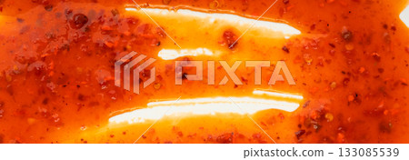 Nuoc Cham Orange Sauce Texture Background, Red Asian Jelly Dip Smear Pattern, Hot Pepper 133085539