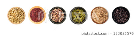 Assorted color legume piles isolated. Different color grains set, different peas Assorted color legume piles isolated. Different color grains set, different peas 133085576