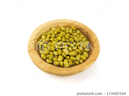 Edamame beans isolated. Green soy bean pile, cooked young soybean, boiled Japanese pea Edamame beans isolated. Green soy bean pile, cooked young soybean, boiled Japanese pea 133085584