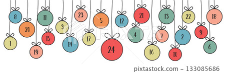 colorful advent calendar 24 christmas gifts isolated vector illustration 133085686