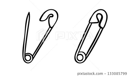 Traditional pin for sewing and embroidery depicted as a simple black and white doodle icon. Sketch style illustration of essential knitting and craft accessory 133085799
