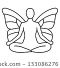 Fairy yoga woman with butterfly wings in lotus pose, spiritual meditation symbol of balance, energy, peace, harmony, and magic. Vector illustration 133086276