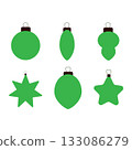 Green Christmas ornaments set, minimal festive baubles, star and tree decorations, New Year holiday illustration. Vector illustration 133086279