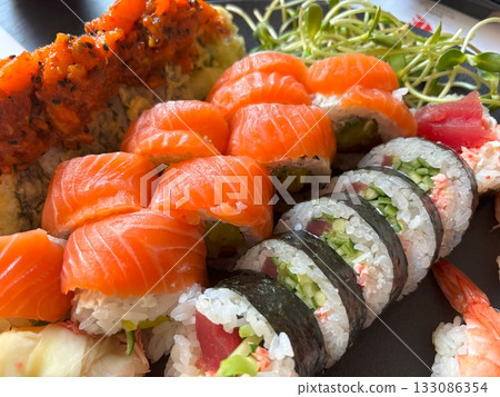 Sushi Plate, Fish Maki Rolls, Japan Seafood Sushi Plate, Fish Maki Rolls, Japan Seafood 133086354