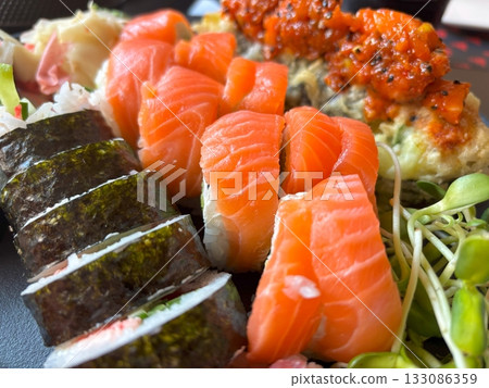 Sushi Plate, Fish Maki Rolls, Japan Seafood 133086359
