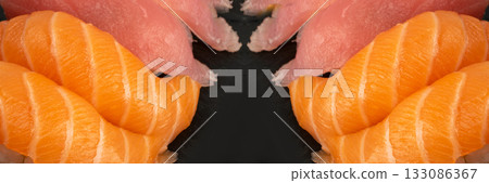 Macro photo of salmon nigiri sushi and maguro tuna 133086367