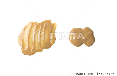 Tahini smear isolated, sesame seeds paste splash, spilled tahina sauce, spill eastern dip 133086376