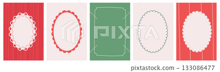 Collection of retro style Christmas and New Year vintage frames. Cute hand drawn New Year quirky oval borders. Vector flat design. 133086477