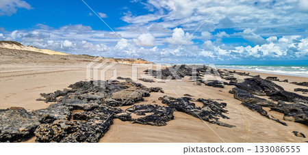 Canoa Quebrada Beach at Aracati in Ceara Brazil. Bay Coastline. Coast Travel. Vacations Landscape Canoa Quebrada Beach at Aracati in Ceara Brazil. Bay Coastline. Coast Travel. Vacations Landscape 133086555