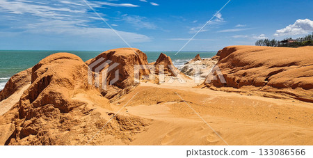 The rock formations at Canoa Quebrada Beach at Canoa Quebrada, state of Ceara, Brazil The rock formations at Canoa Quebrada Beach at Canoa Quebrada, state of Ceara, Brazil 133086566