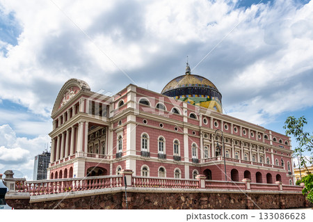 Facade of the imposing Amazonas Theater in the city of Manaus in Brazil. Symbol of the golden period of rubber in Brazil Facade of the imposing Amazonas Theater in the city of Manaus in Brazil. Symbol of the golden period of rubber in Brazil 133086628