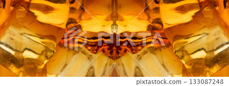 Macro Iced Whiskey Glass Background. Luxury Bourbon with Ice Cubes Pattern 133087248