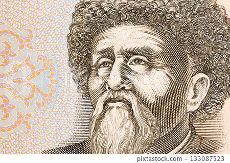 Toktogul Satylganov a closeup portrait from Kyrgyz money Toktogul Satylganov a closeup portrait from Kyrgyz money 133087523