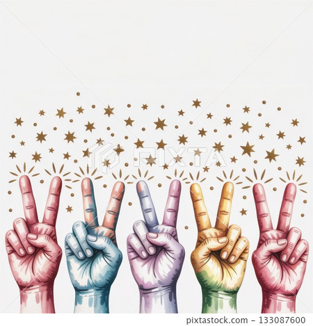 Vibrant Birthday Card Design Celebrating Joy and Togetherness With Colorful Peace Signs 133087600