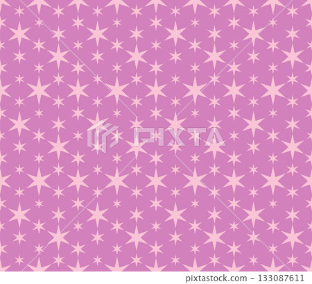 Seamless pattern of stars on pink background, ideal for festive, playful, or decorative design applications. Vector. 133087611