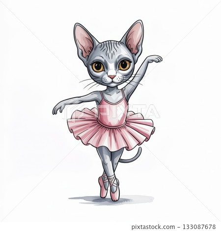 Ballet Cat Gracefully Dancing in a Pink Tutu on a Bright White Background Ballet Cat Gracefully Dancing in a Pink Tutu on a Bright White Background 133087678