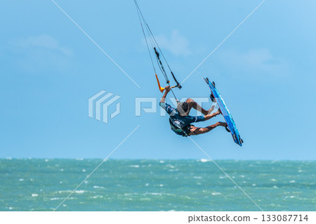 Kite surfing at Barra Grande beach on the coast of Piaui, northe Kite surfing at Barra Grande beach on the coast of Piaui, northe 133087714