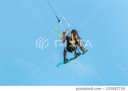 Kite surfing at Barra Grande beach on the coast of Piaui, northe 133087720