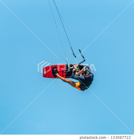 Kite surfing at Barra Grande beach on the coast of Piaui, northe 133087722