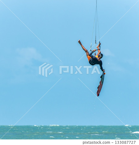 Kite surfing at Barra Grande beach on the coast of Piaui, northe Kite surfing at Barra Grande beach on the coast of Piaui, northe 133087727