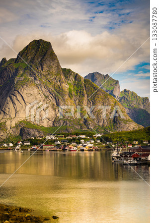Fjord and mountains landscape. Lofoten islands Norway Fjord and mountains landscape. Lofoten islands Norway 133087780