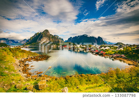 Fjord and mountains landscape. Lofoten Norway Fjord and mountains landscape. Lofoten Norway 133087798