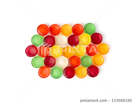 Round gummy candy pile isolated. Chewing colorful marmalade pills, jelly gumdrops heap Round gummy candy pile isolated. Chewing colorful marmalade pills, jelly gumdrops heap 133088100