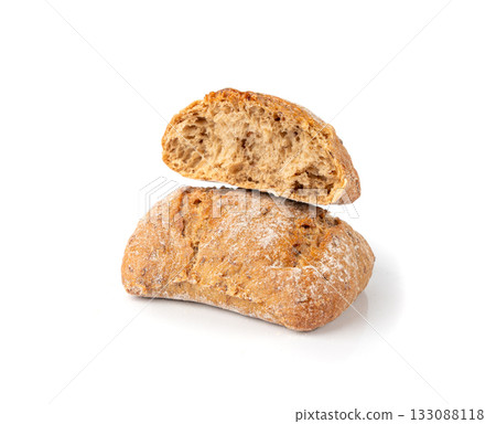 Brown rye bun, square gluten free bread, whole grain healthy breakfast bread Brown rye bun, square gluten free bread, whole grain healthy breakfast bread 133088118