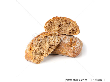 Brown rye bun, square gluten free bread, whole grain healthy breakfast bread 133088119