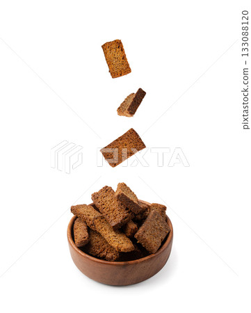 Homemade Bread Croutons, Crispy Bread Cubes, Dry Rye Crumbs 133088120